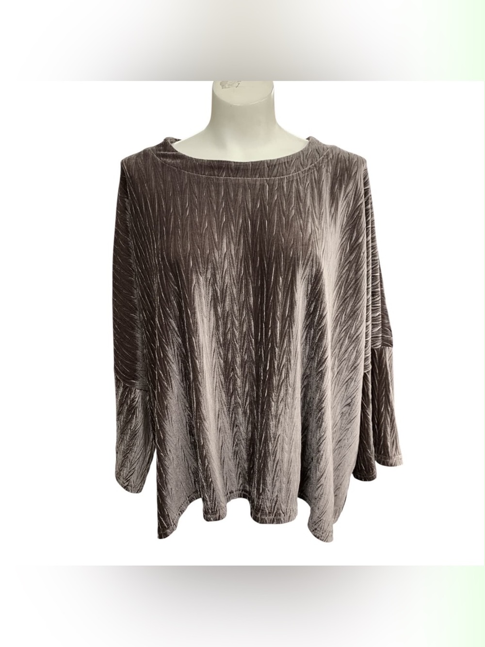 POL Crushed Velvet Long-Sleeve Top - Brown Size L